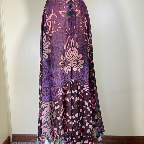 J Peterman 12 Purple Floral A Line Full Modest Maxi Skirt with fringes - Picture 13 of 15